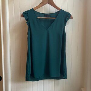 J. Crew Dark Green V-neck Cap-Sleeve Blouse, Size 2